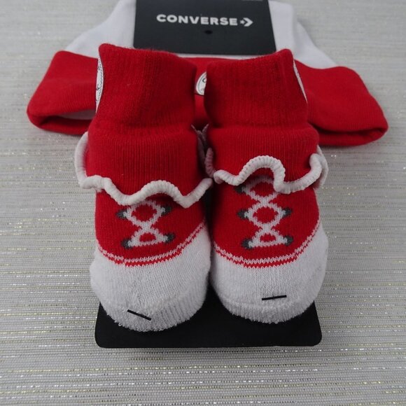 ๐ฐ3/$25  CONVERSE 2-PC Chuck Beanie & Bootie Frilly Socks Red  0-6 Mos - Picture 4 of 7